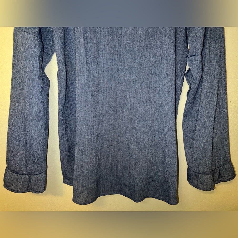 Moa Moa Woman's Blue Crinkle Top w/ Romantic Slit Ruffle Sleeves Blouse! - Picture 9 of 12